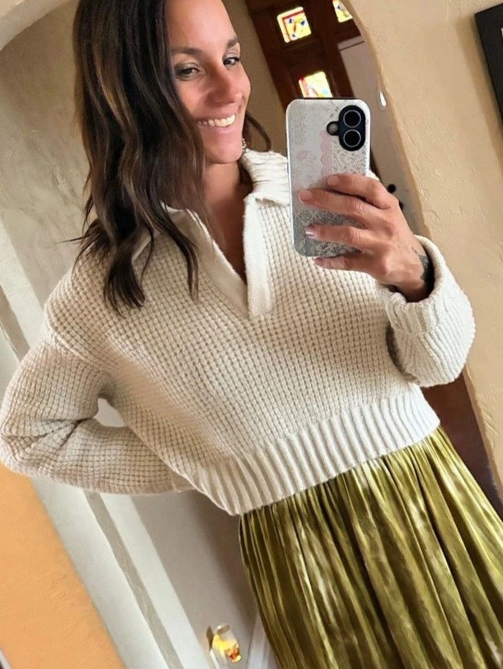 L.A. HEARTS Gabriela Waffle Knit Collared Sweater Cream XXS